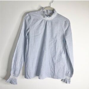 Sezane Blue/White Striped Mock Neck Long Sleeve Blouse